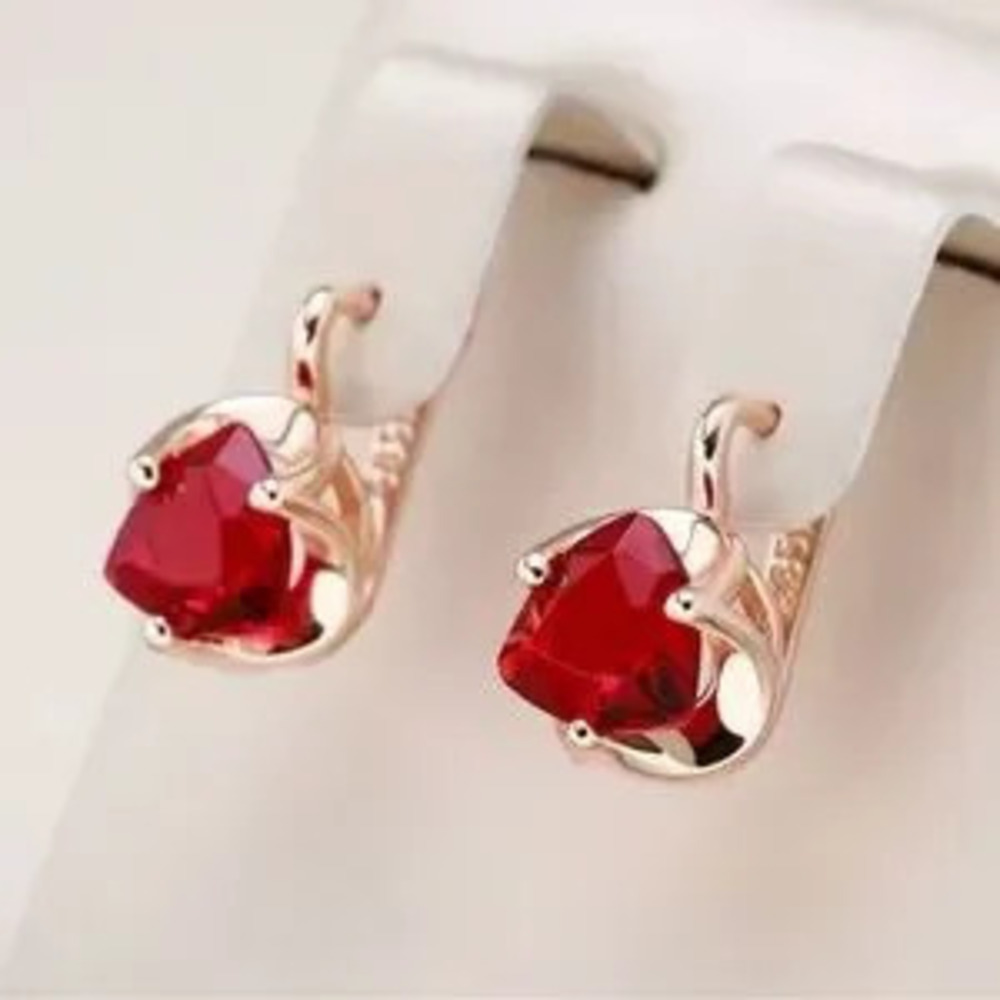 Red Natural Zircon English Earrings For Women 585 Rose Gold Luxury Ea
